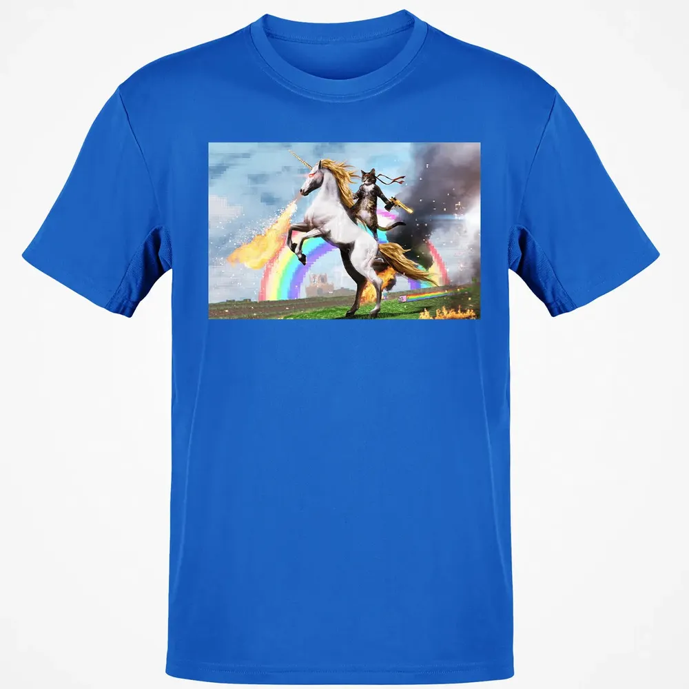 Cat Riding Fire Breathing Unicorn Meme Classic Unisex T-Shirt - 12
