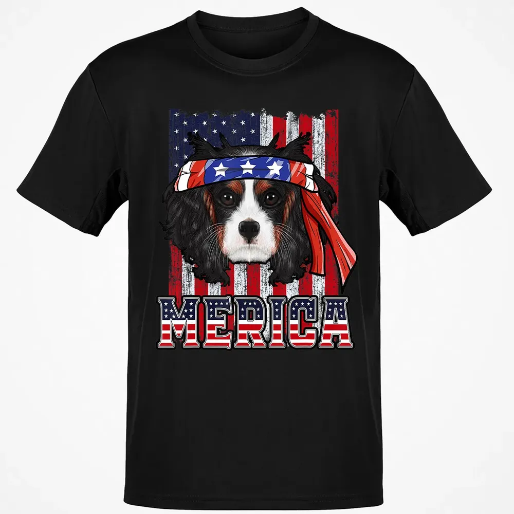 Cavalier King Charles Spaniel Merica 4th of July Dog Flag Classic Unisex T-Shirt - 2