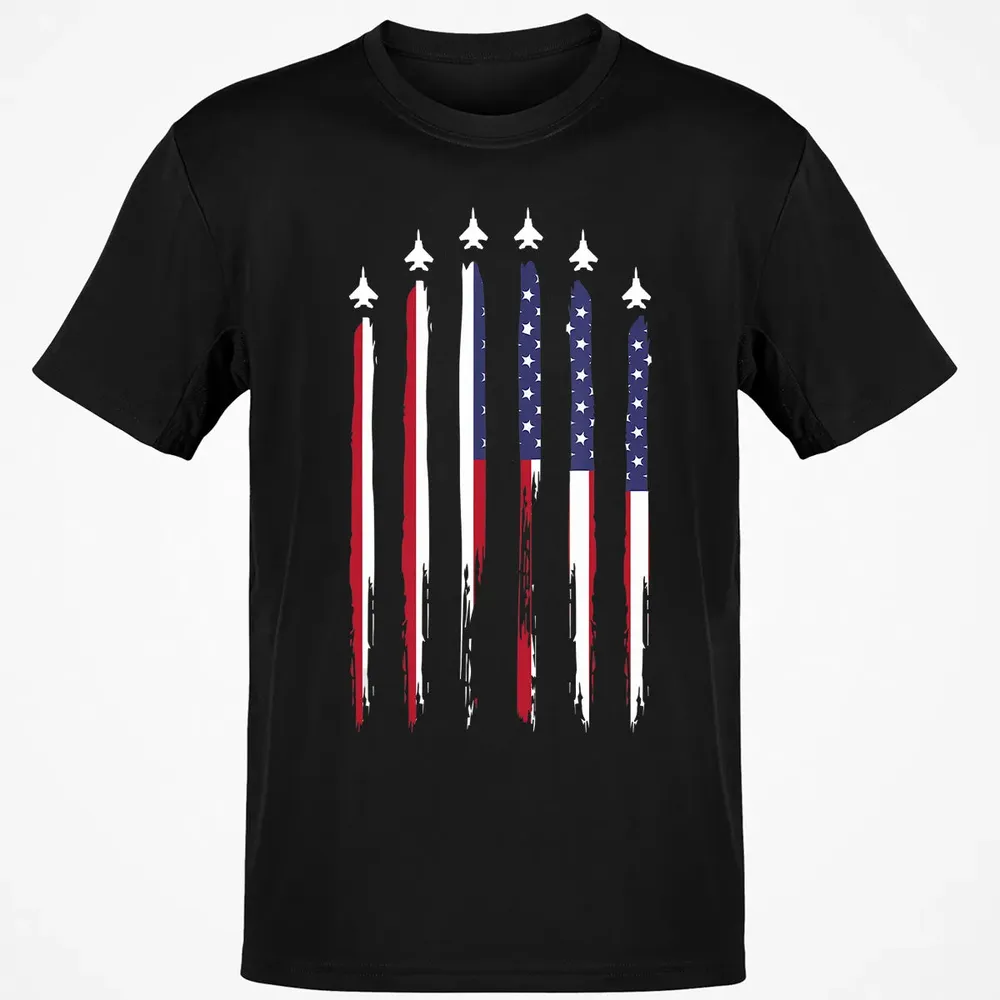 American Flag USA Airplane Jet Fighter 4th of July Patriotic Classic Unisex T-Shirt - 2