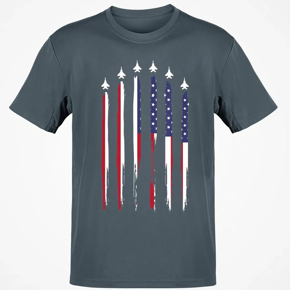 American Flag USA Airplane Jet Fighter 4th of July Patriotic Classic Unisex T-Shirt - 4