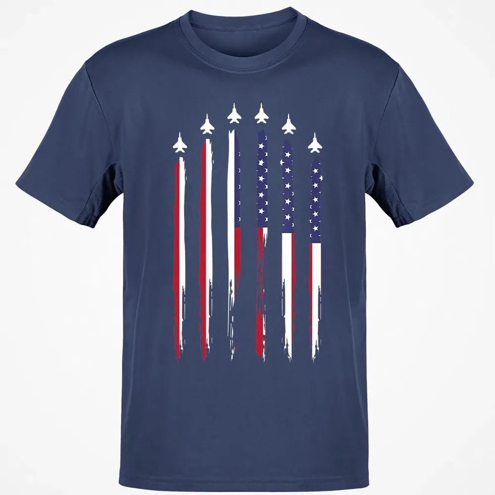 American Flag USA Airplane Jet Fighter 4th of July Patriotic Classic Unisex T-Shirt - 8