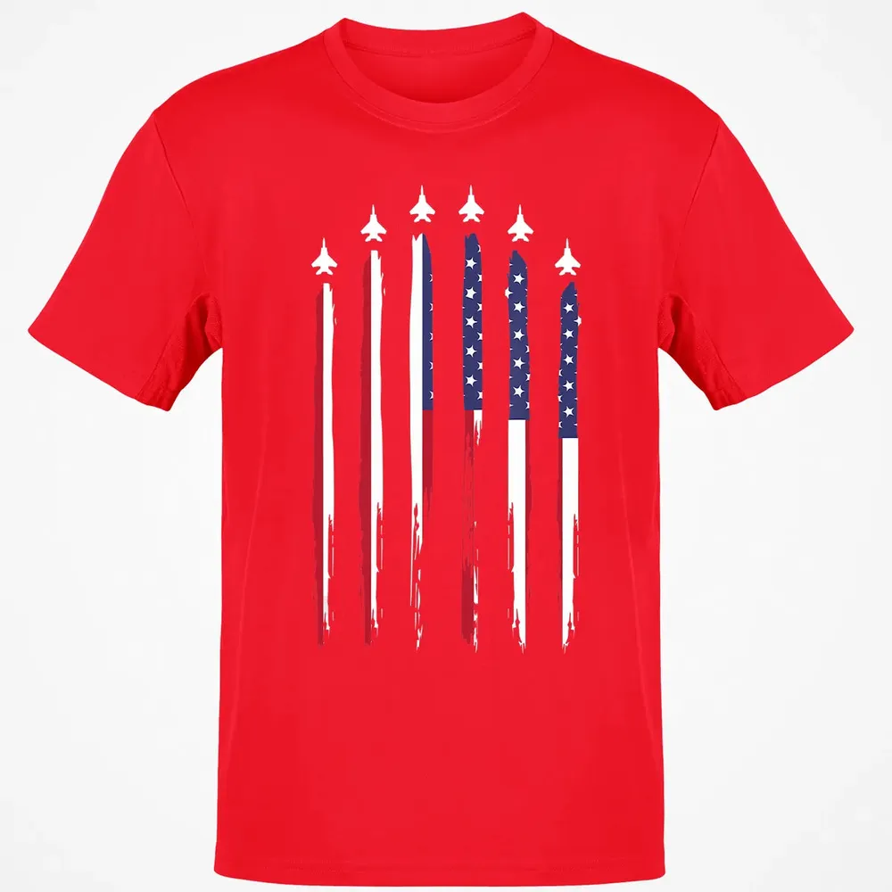 American Flag USA Airplane Jet Fighter 4th of July Patriotic Classic Unisex T-Shirt - 11