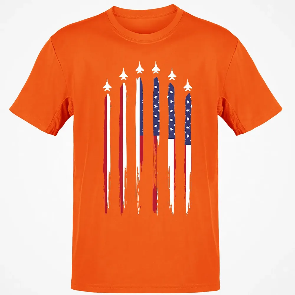 American Flag USA Airplane Jet Fighter 4th of July Patriotic Classic Unisex T-Shirt - 9