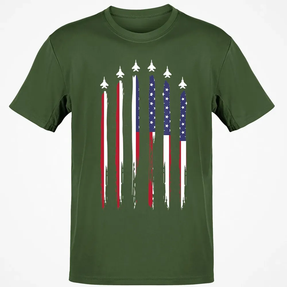 American Flag USA Airplane Jet Fighter 4th of July Patriotic Classic Unisex T-Shirt - 7