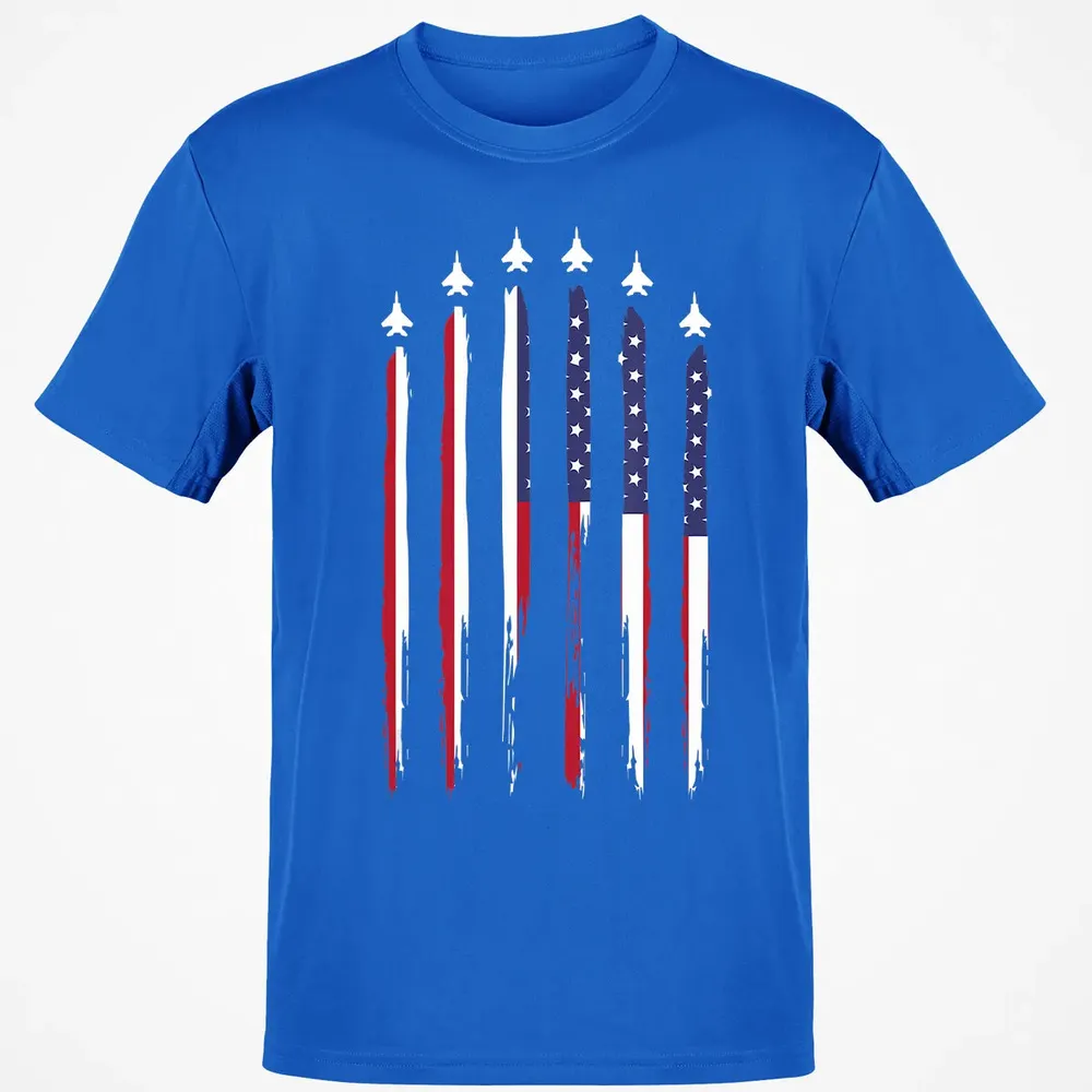 American Flag USA Airplane Jet Fighter 4th of July Patriotic Classic Unisex T-Shirt - 12