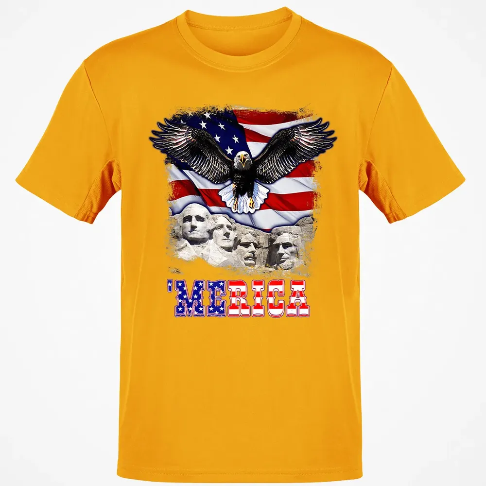 Merica 4th Of July American Flag Mount Rushmore Bald Eagle Classic Unisex T-Shirt - 5