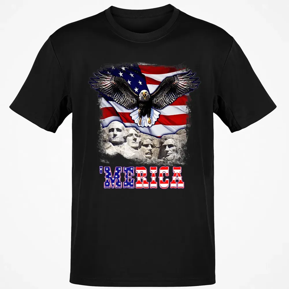 Merica 4th Of July American Flag Mount Rushmore Bald Eagle Classic Unisex T-Shirt - 2