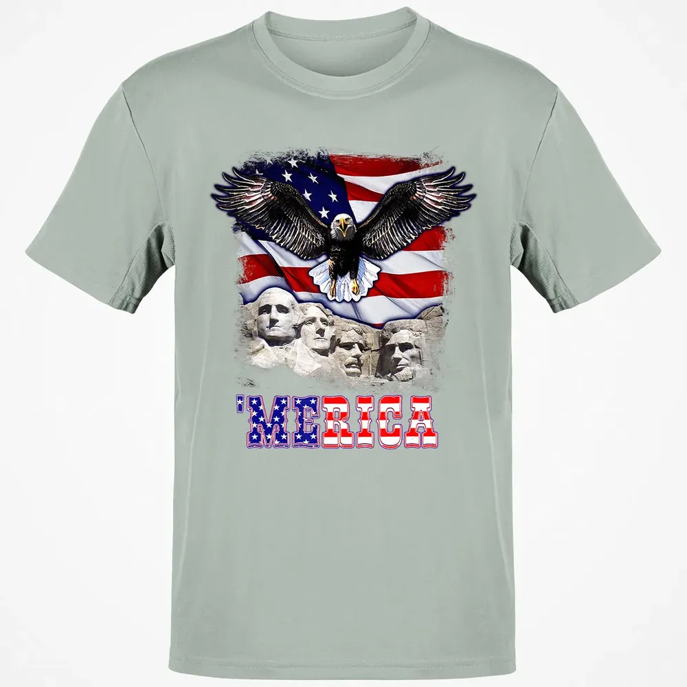 Merica 4th Of July American Flag Mount Rushmore Bald Eagle Classic Unisex T-Shirt - 3