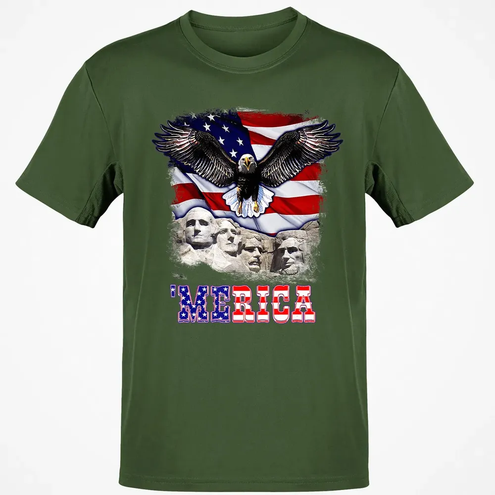 Merica 4th Of July American Flag Mount Rushmore Bald Eagle Classic Unisex T-Shirt - 7