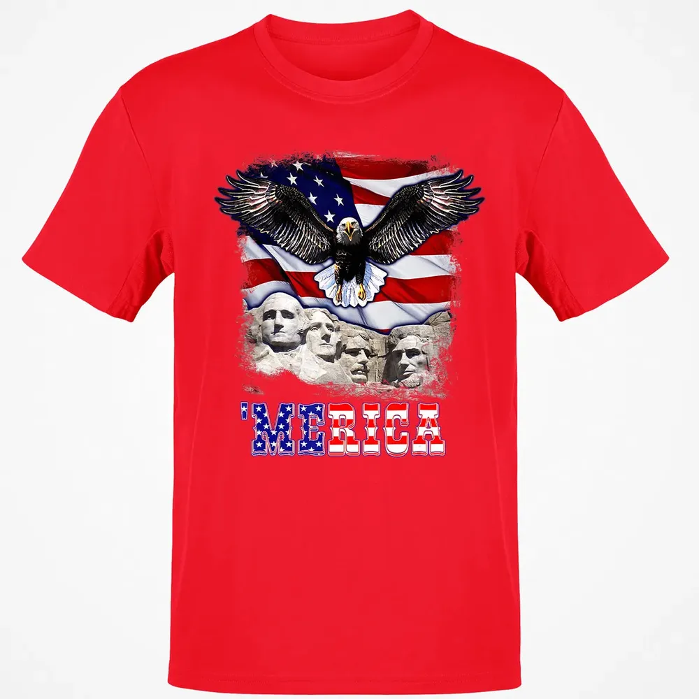 Merica 4th Of July American Flag Mount Rushmore Bald Eagle Classic Unisex T-Shirt - 11