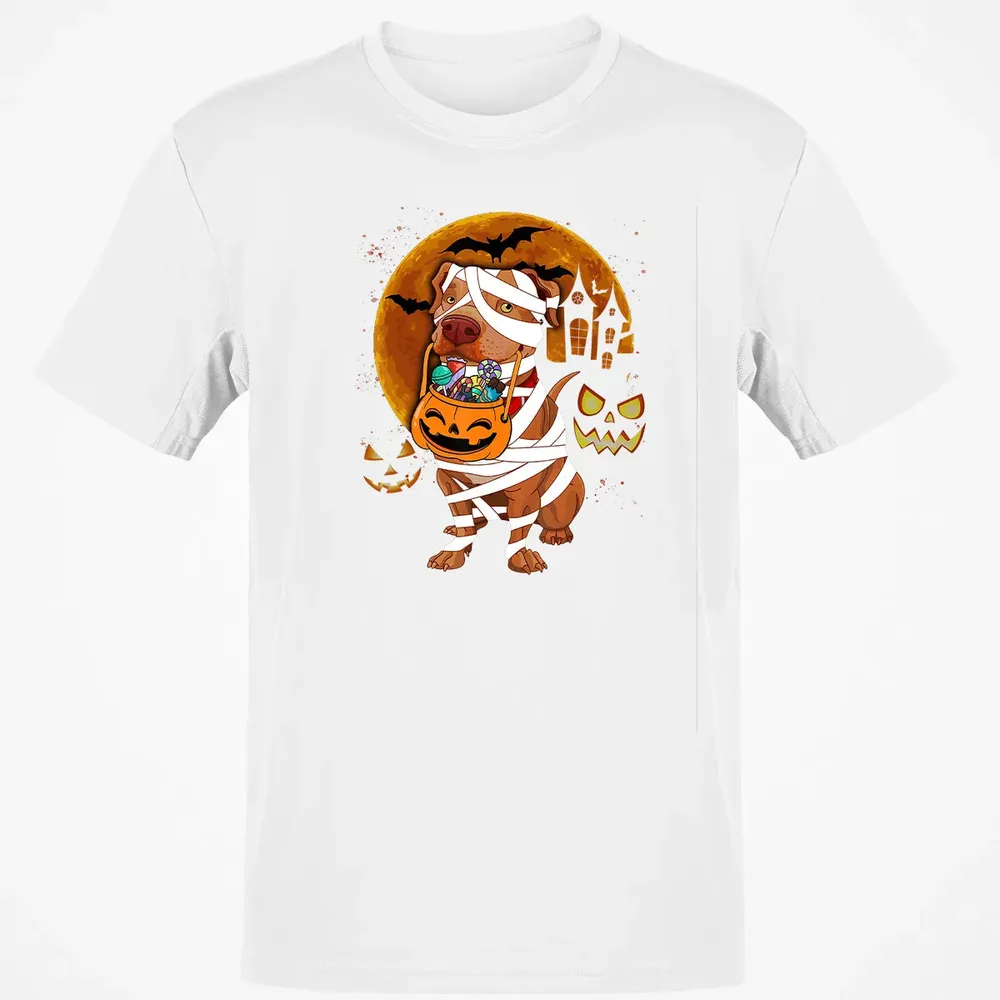 Funny Pitbull Halloween Mummy Boo Dog Classic Unisex T-Shirt - 13