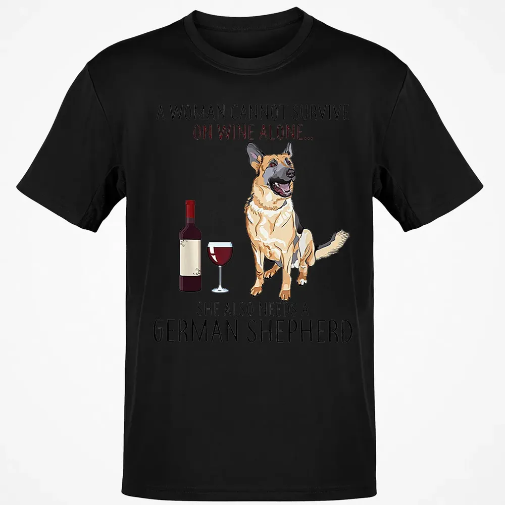 A Woman Cannot Survive On Wine Alone German Shepherd Classic Unisex T-Shirt - 2