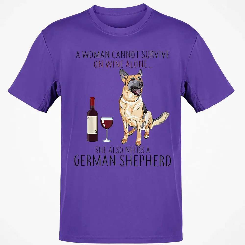 A Woman Cannot Survive On Wine Alone German Shepherd Classic Unisex T-Shirt - 10