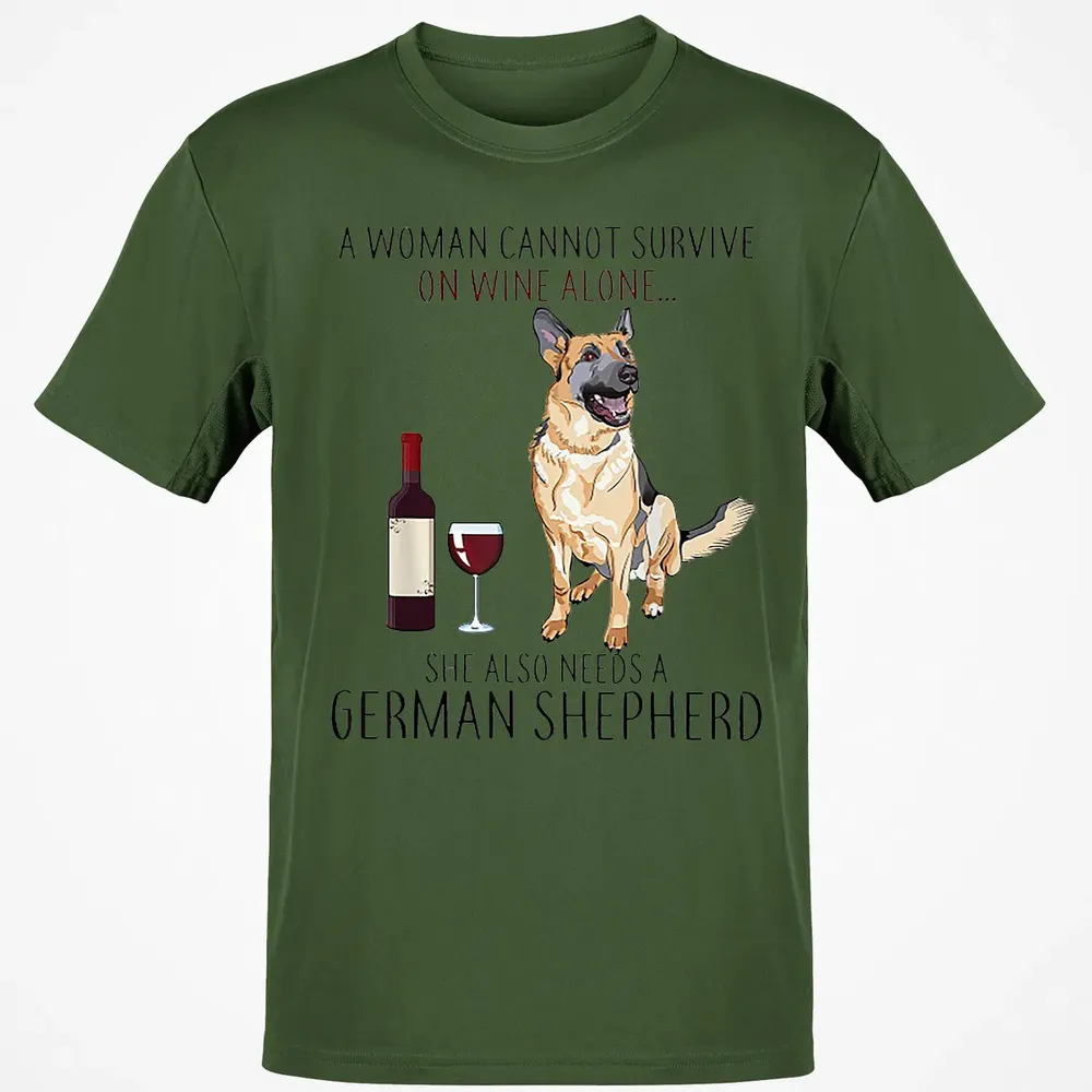 A Woman Cannot Survive On Wine Alone German Shepherd Classic Unisex T-Shirt - 7