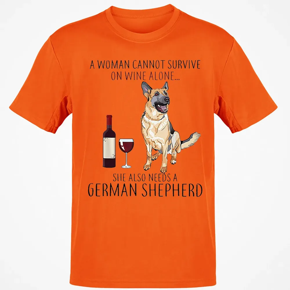 A Woman Cannot Survive On Wine Alone German Shepherd Classic Unisex T-Shirt - 9
