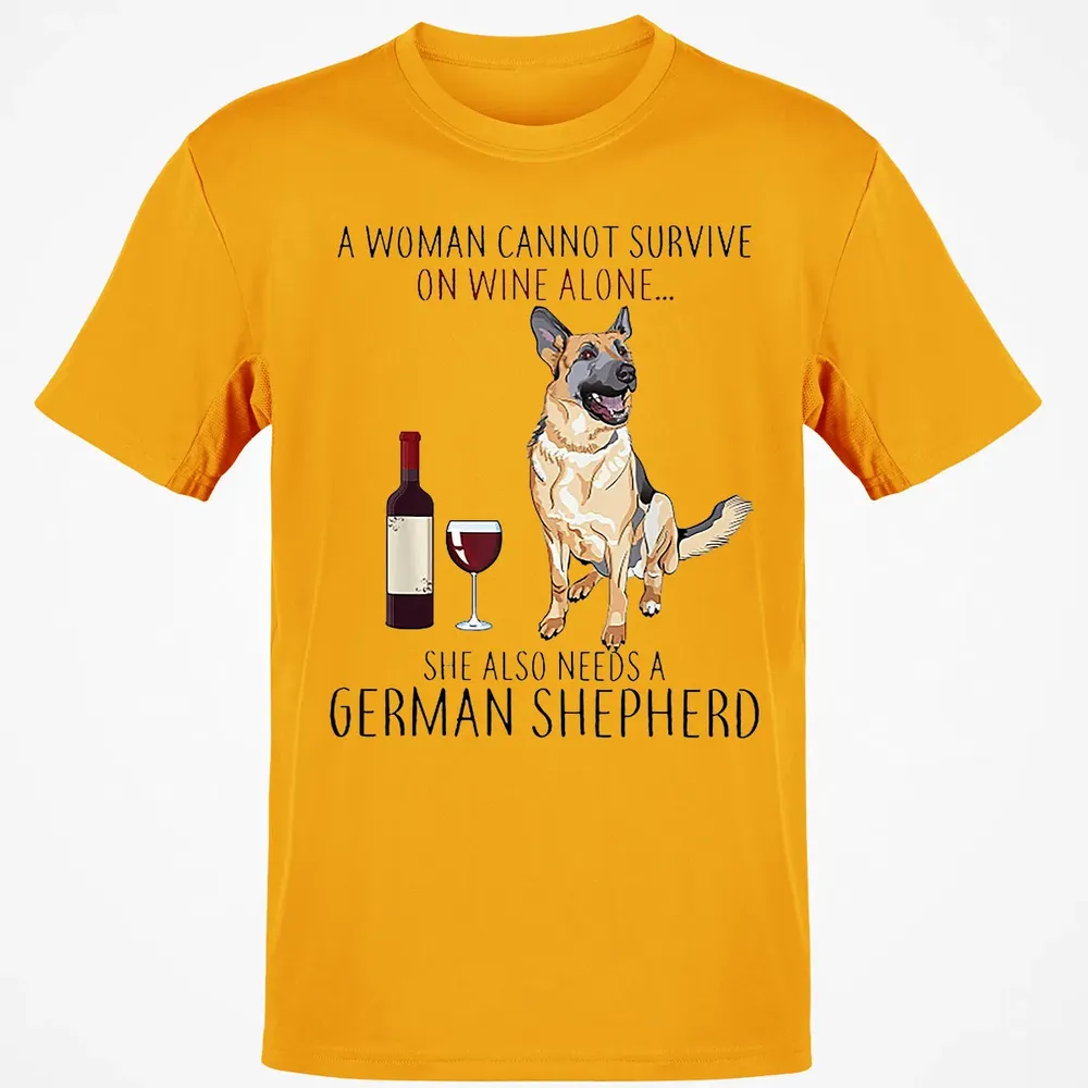 A Woman Cannot Survive On Wine Alone German Shepherd Classic Unisex T-Shirt - 5