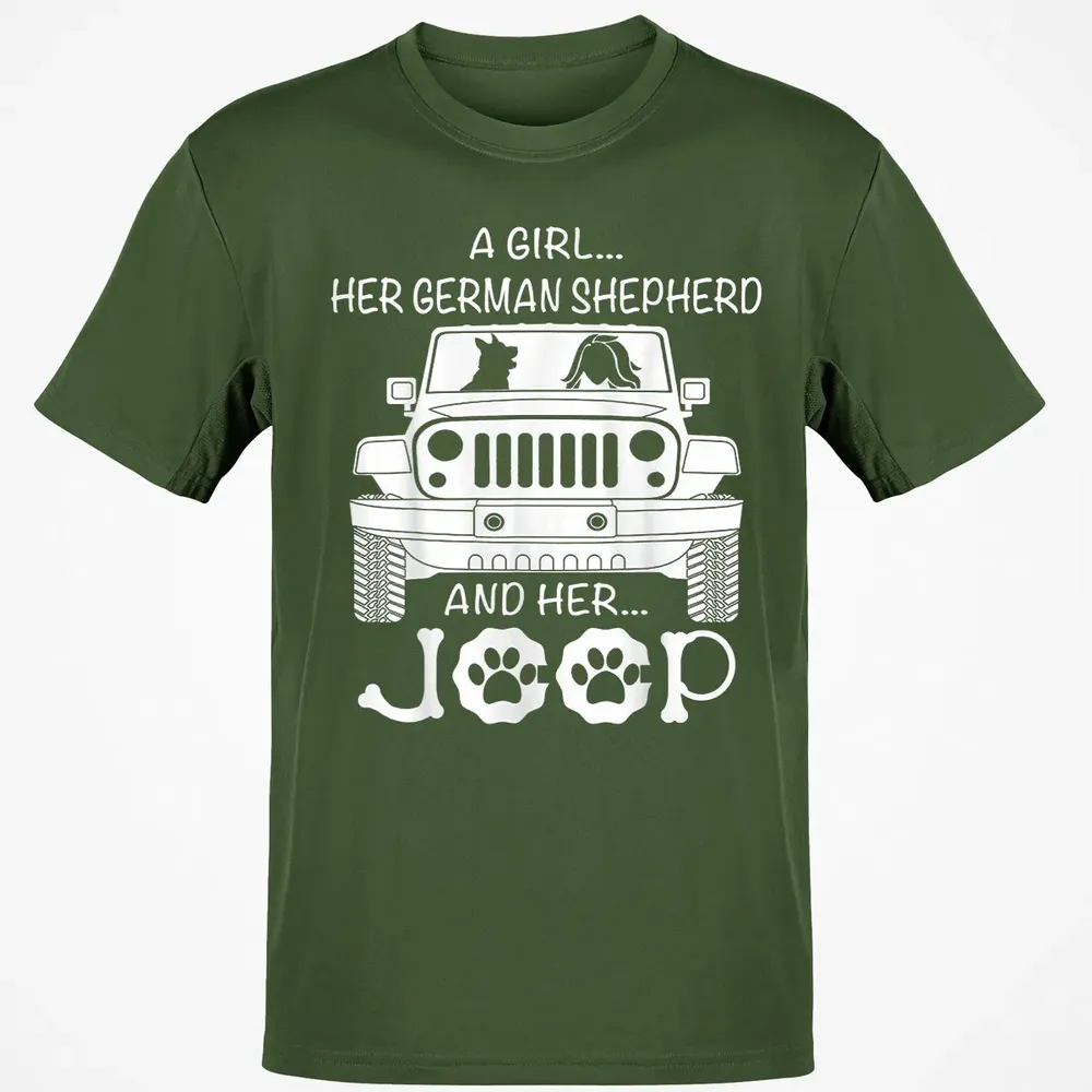 Her Jeep And Her German Shepherd Dog Classic Unisex T-Shirt - 7