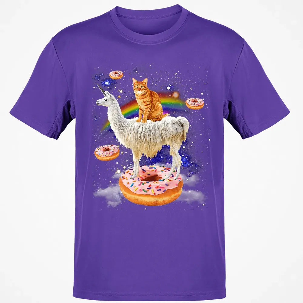 Space Cat Riding Llama and Donuts Galaxy Funny Cat Classic Unisex T-Shirt - 10