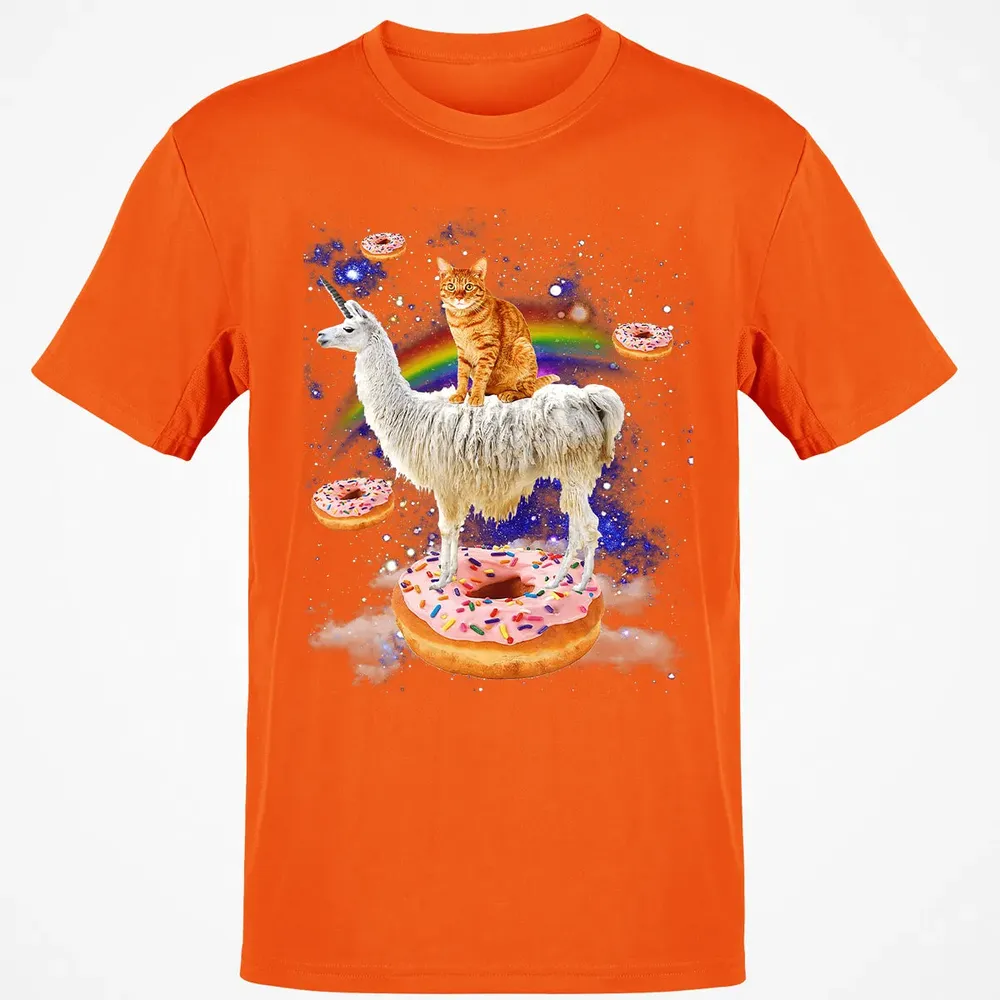 Space Cat Riding Llama and Donuts Galaxy Funny Cat Classic Unisex T-Shirt - 9