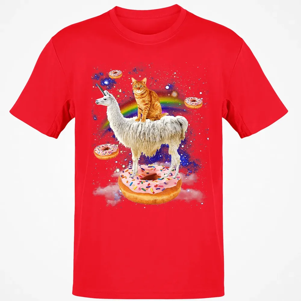 Space Cat Riding Llama and Donuts Galaxy Funny Cat Classic Unisex T-Shirt - 11