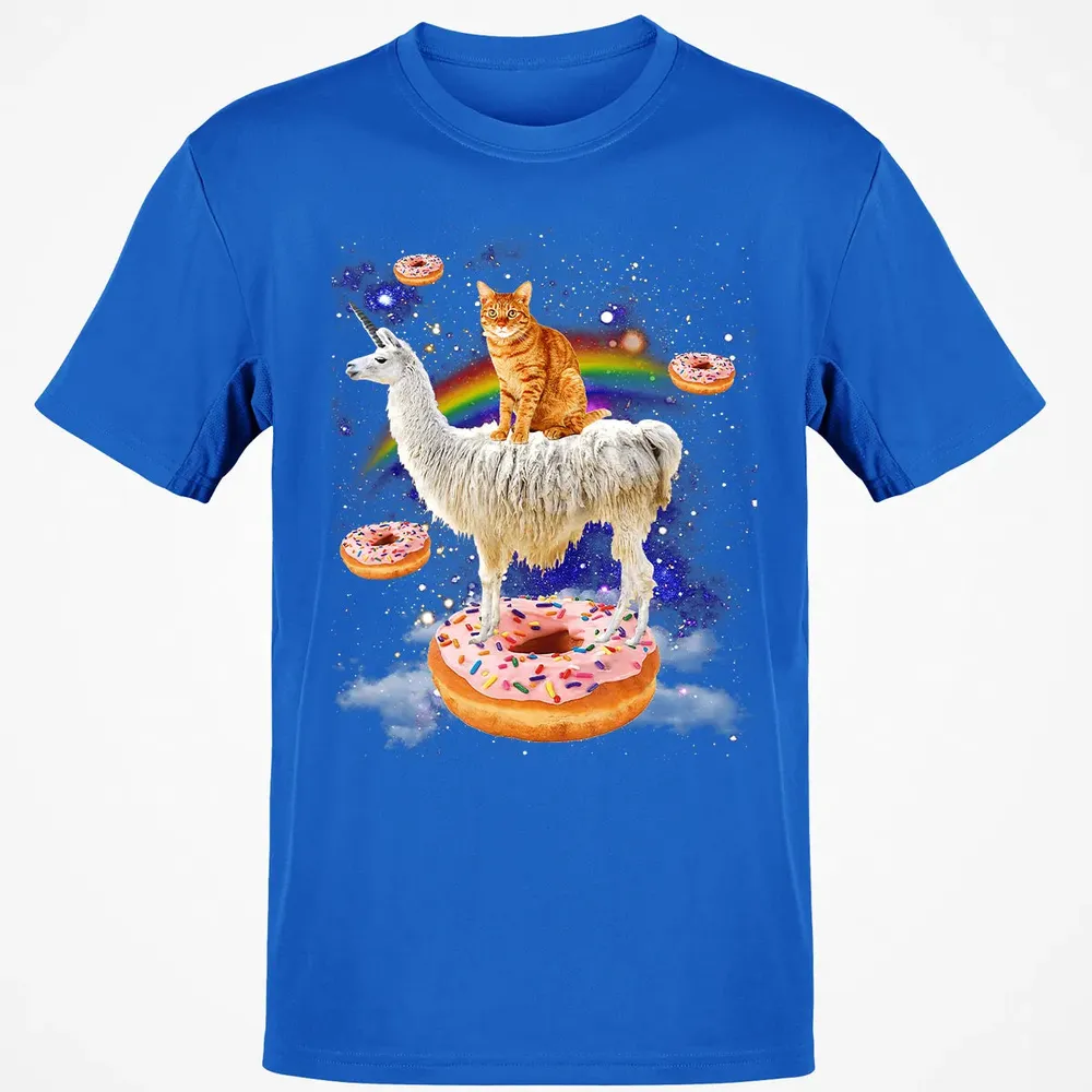 Space Cat Riding Llama and Donuts Galaxy Funny Cat Classic Unisex T-Shirt - 12