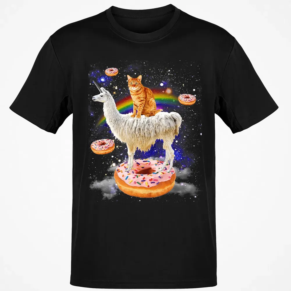Space Cat Riding Llama and Donuts Galaxy Funny Cat Classic Unisex T-Shirt - 2