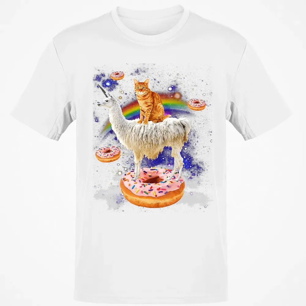 Space Cat Riding Llama and Donuts Galaxy Funny Cat Classic Unisex T-Shirt - 13