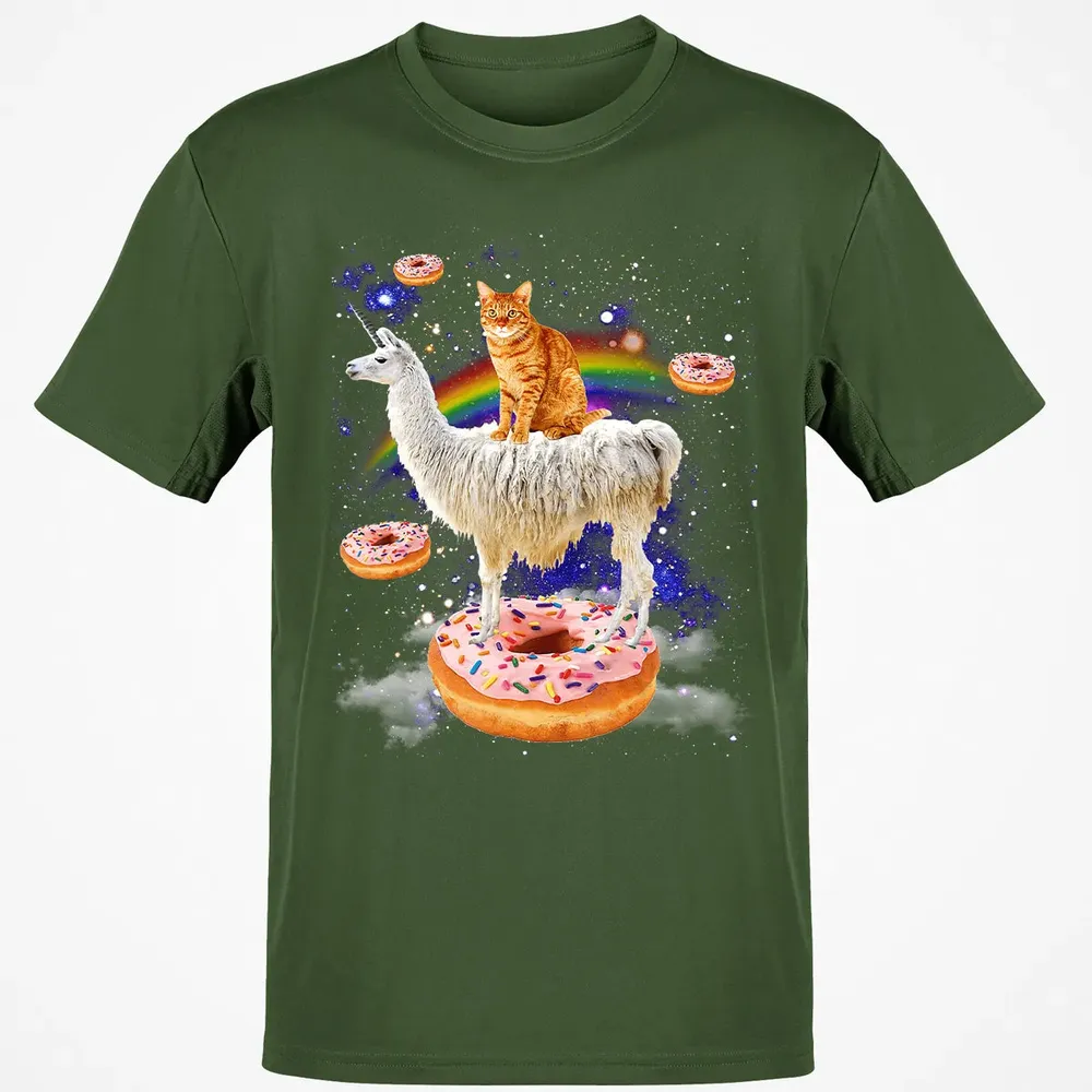 Space Cat Riding Llama and Donuts Galaxy Funny Cat Classic Unisex T-Shirt - 7