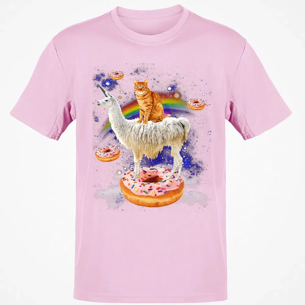 Space Cat Riding Llama and Donuts Galaxy Funny Cat Classic Unisex T-Shirt - 6