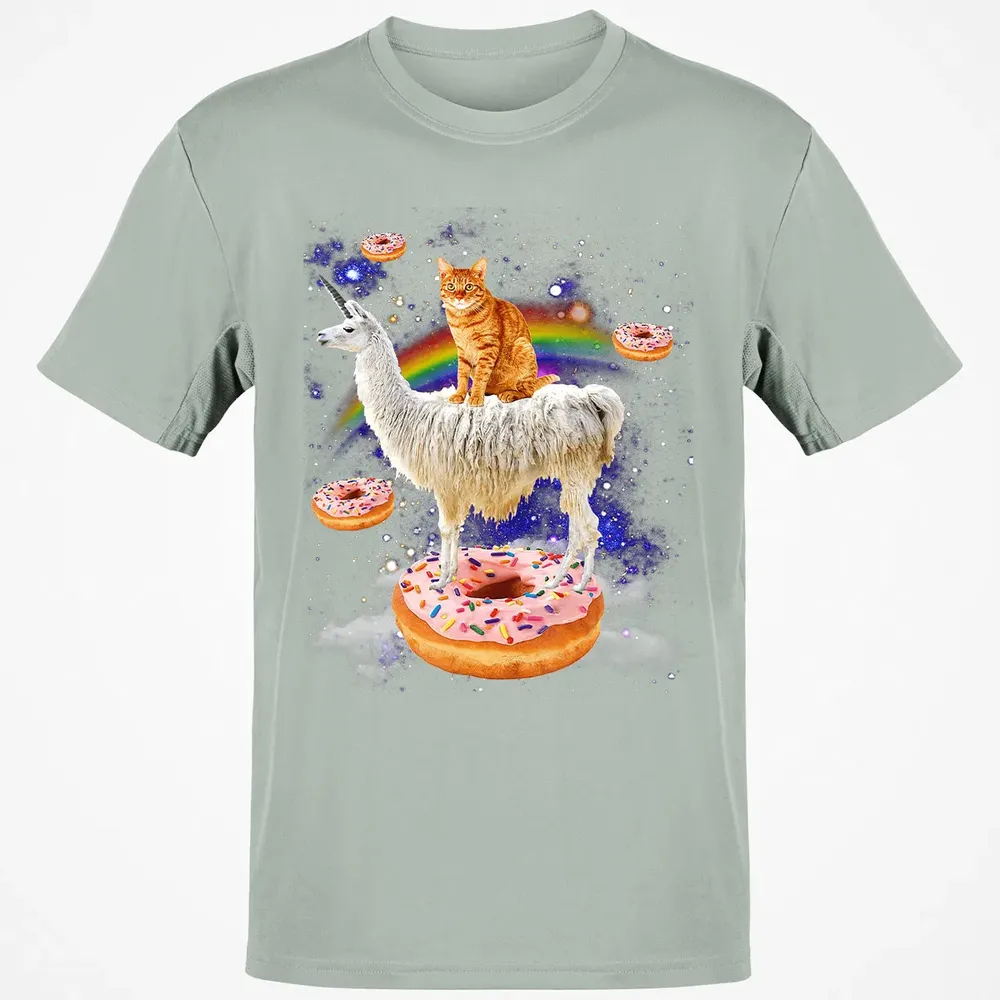 Space Cat Riding Llama and Donuts Galaxy Funny Cat Classic Unisex T-Shirt - 3