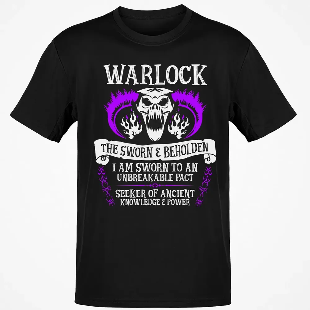 WARLOCK, THE SWORN AND BEHOLDEN   (White Text) Classic Unisex T-Shirt - 2