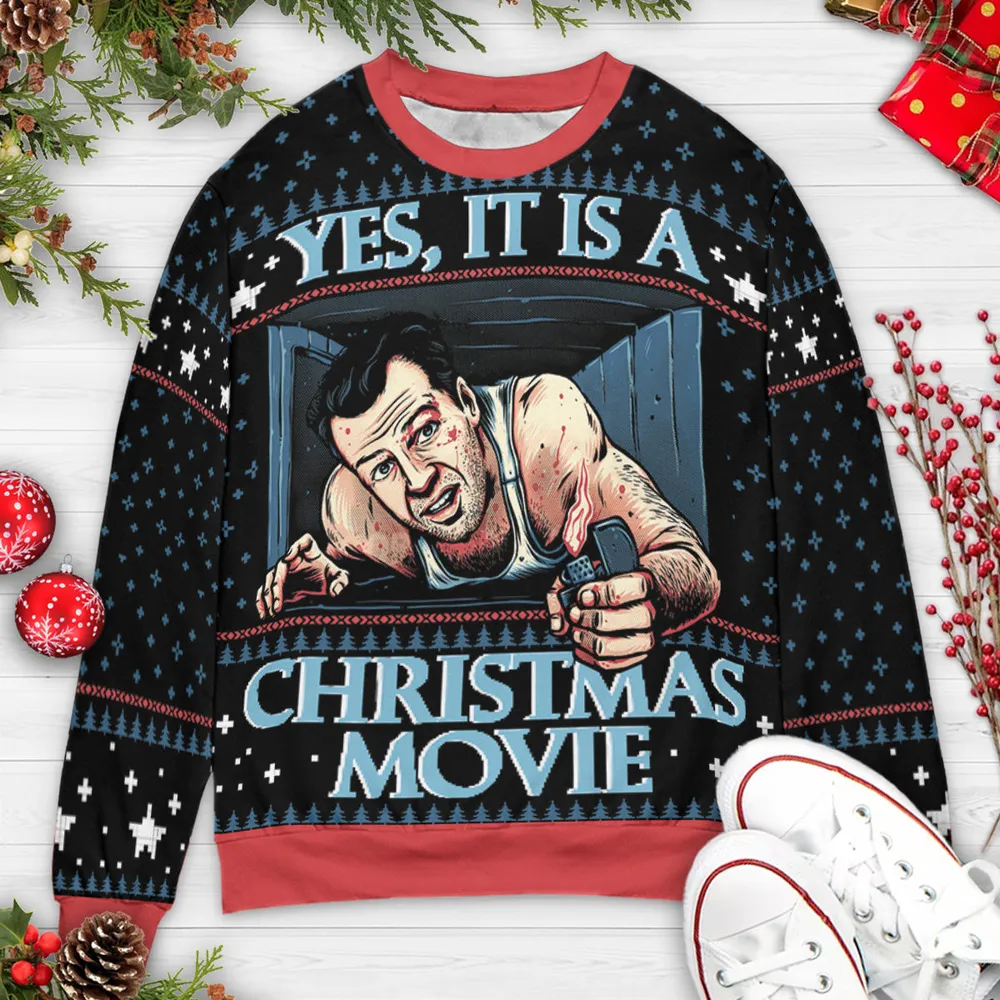 Christmas Movie Die Hard Ugly Christmas Sweatshirt - 3
