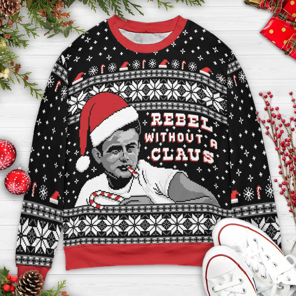 Rebel Without a Cause Rebel Without a Claus Ugly Christmas Sweatshirt - 3