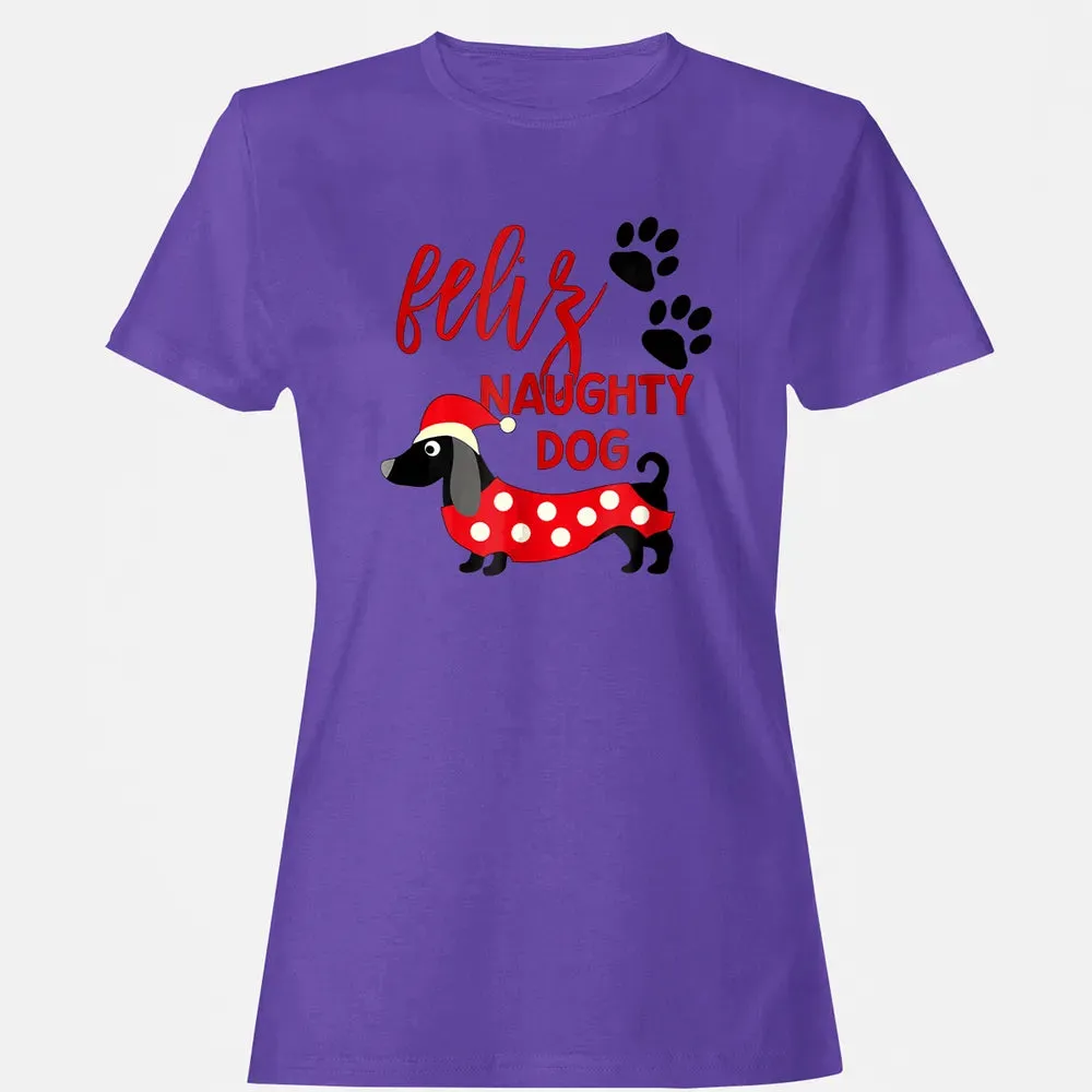 Dachshund Christmas   Funny Feliz Naughty Dog Xmas Women's T-shirt - 12