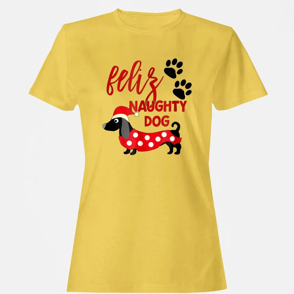 Dachshund Christmas   Funny Feliz Naughty Dog Xmas Women's T-shirt - 4