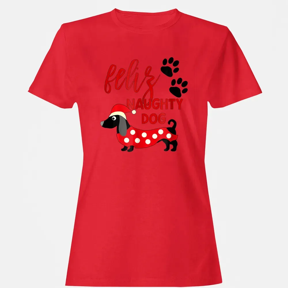 Dachshund Christmas   Funny Feliz Naughty Dog Xmas Women's T-shirt - 13