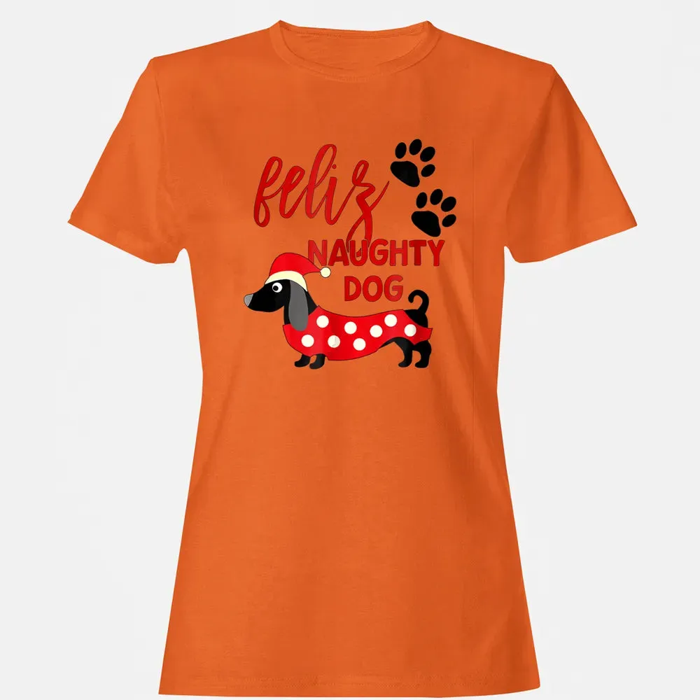 Dachshund Christmas   Funny Feliz Naughty Dog Xmas Women's T-shirt - 11