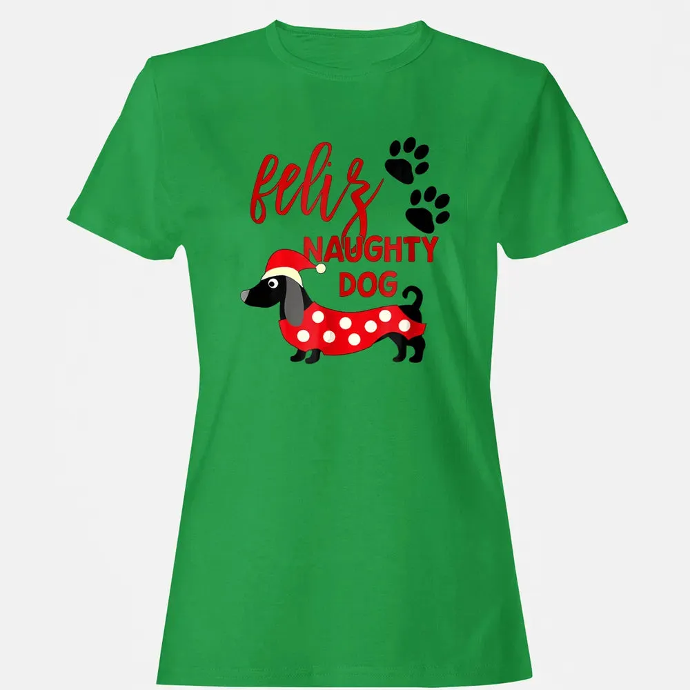 Dachshund Christmas   Funny Feliz Naughty Dog Xmas Women's T-shirt - 7