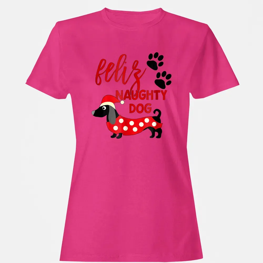 Dachshund Christmas   Funny Feliz Naughty Dog Xmas Women's T-shirt - 6
