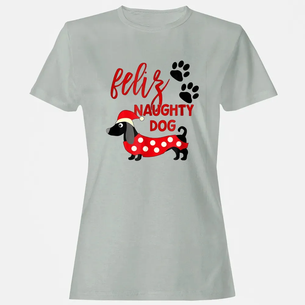 Dachshund Christmas   Funny Feliz Naughty Dog Xmas Women's T-shirt - 2