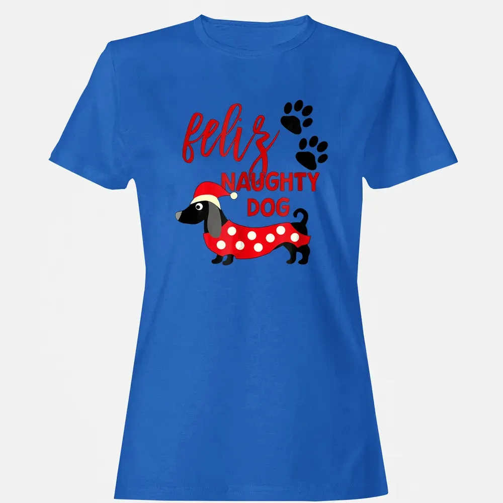 Dachshund Christmas   Funny Feliz Naughty Dog Xmas Women's T-shirt - 14