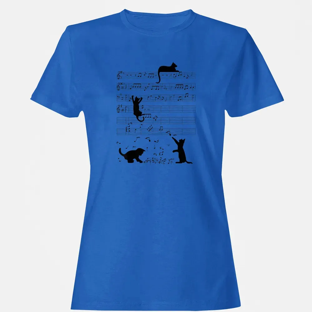 Cute Cat Kitty Playing Music Note Clef Musician Art Women's T-shirt - 14