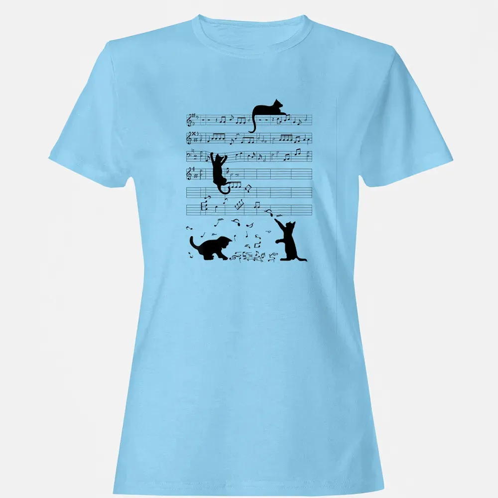 Cute Cat Kitty Playing Music Note Clef Musician Art Women's T-shirt - 8
