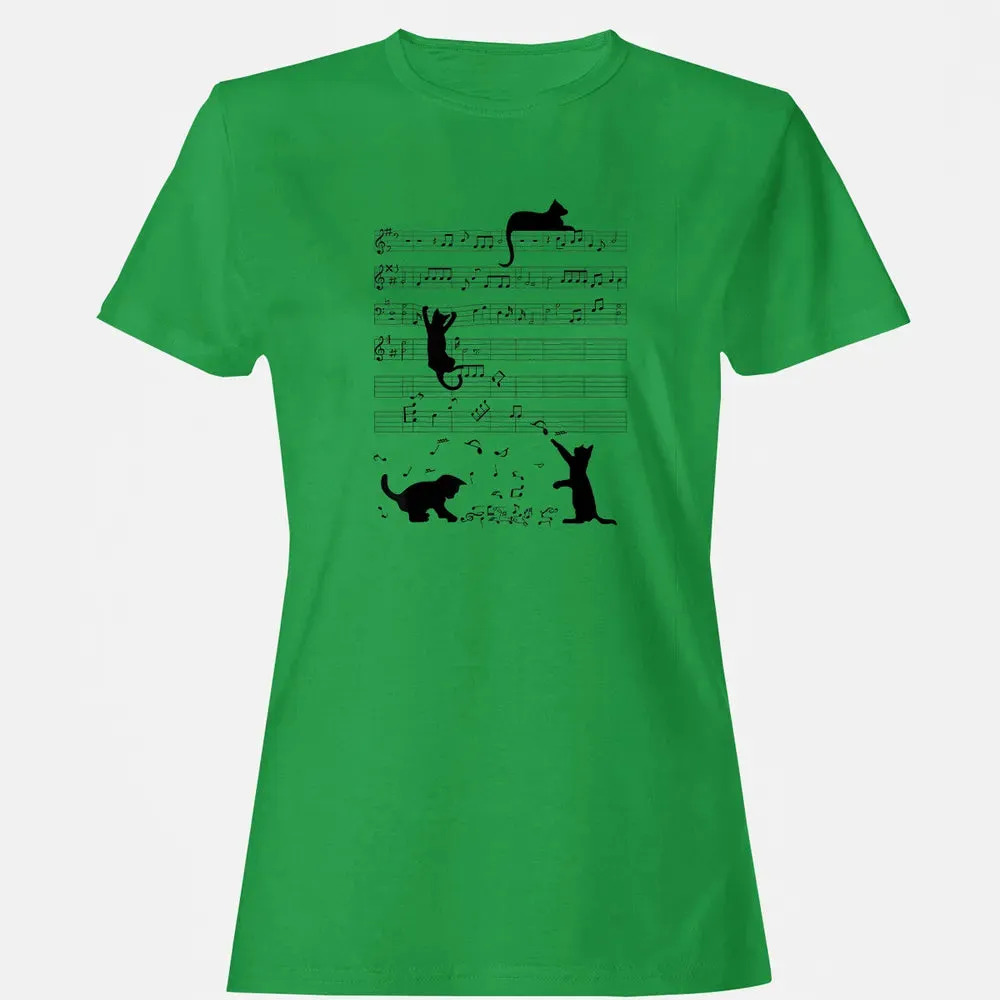 Cute Cat Kitty Playing Music Note Clef Musician Art Women's T-shirt - 7