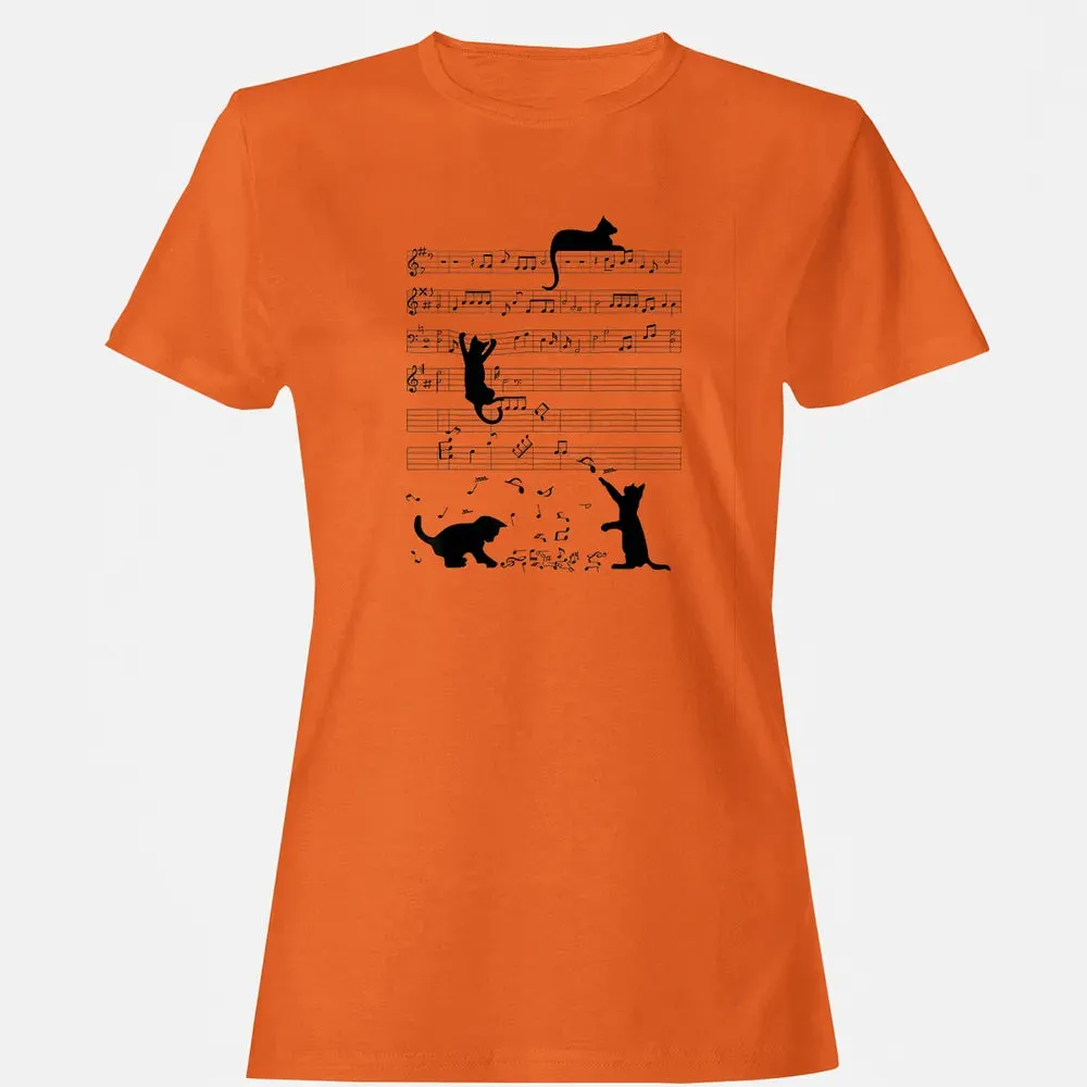 Cute Cat Kitty Playing Music Note Clef Musician Art Women's T-shirt - 11