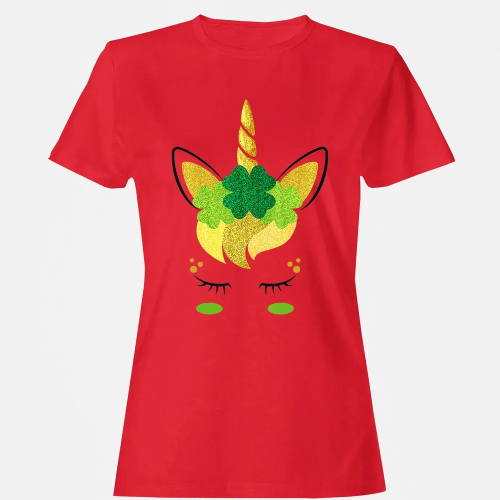 Unicorn Face St Patrick's Day Irish Girls Kids Women's T-shirt - 13