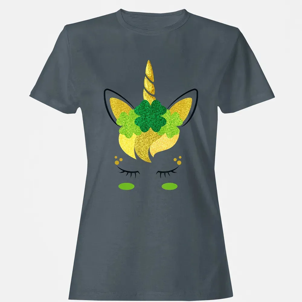 Unicorn Face St Patrick's Day Irish Girls Kids Women's T-shirt - 3