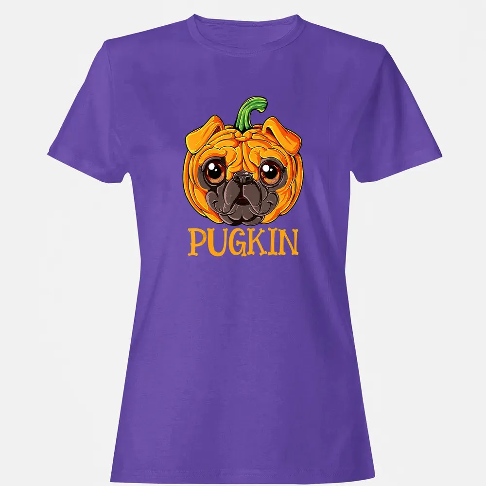 Pugkin Pug Pumpkin  Halloween Kids Boys Thanksgiving Women's T-shirt - 12