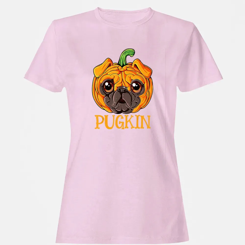 Pugkin Pug Pumpkin  Halloween Kids Boys Thanksgiving Women's T-shirt - 9