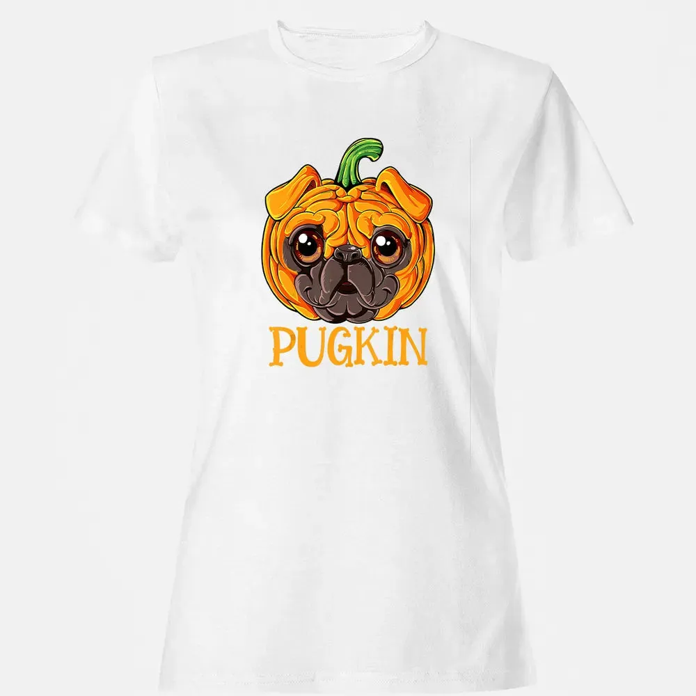 Pugkin Pug Pumpkin  Halloween Kids Boys Thanksgiving Women's T-shirt - 16